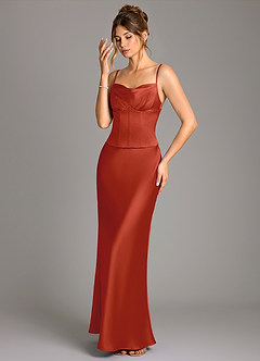 Azazie Reverie Bridesmaid Dresses Rust Mermaid Corset Stretch Satin Dress image1