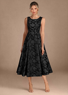 Azazie Fulton Mother of the Bride Dresses Black A-Line Pleated Floral Burnout Dress image5