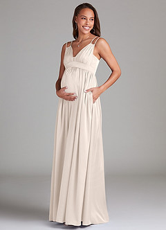 Azazie Emree Maternity Bridesmaid Dresses A-Line Stretch Satin Floor-Length Dress with Pockets image3