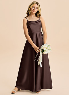 Azazie Isolde Junior Linia A Pofałdowany Satyna elastyczna Długość podłogi Młodsza druhna Sukienka image2