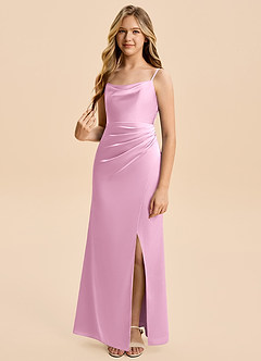 Azazie Christen Junior Robe Fourreau en Satin extensible Plissée Rose Bonbon image1