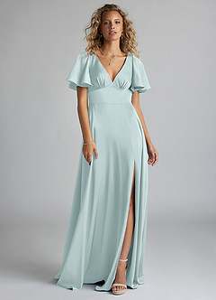 Azazie Kimber Bridesmaid Dresses Mist A-Line Ruched Stretch Satin Dress image9