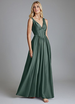 Azazie Delmie Abiti da Damigella Abito A-Line in Raso Elasticizzato Corsetto Muschio Marino image5