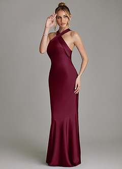 Azazie Reign Bridesmaid Dresses Mulberry Mermaid Pleated Stretch Satin Dress image5