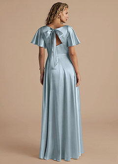 Azazie Kimber Bridesmaid Dresses Dusty Blue A-Line Ruched Metallic Satin Dress image4