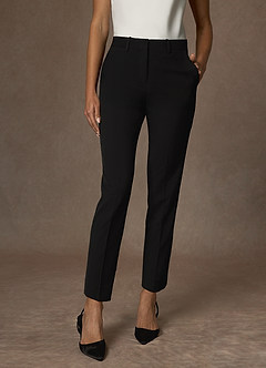 front Victoria Black Refined Weave Full Length Dress Pants