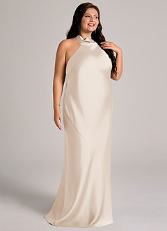 Azazie Velli Abiti da Damigella Abito Sirena in Raso Elasticizzato Collo Alto Alabastro Bianco image12