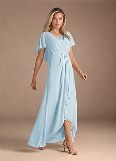 Azazie Eliza Mother of the Bride Dresses Sky Blue A-Line V-Neck Pleated Chiffon Dress image2