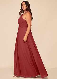 Azazie Ginger Bridesmaid Dresses Rust A-Line Halter Pleated Chiffon Dress image13