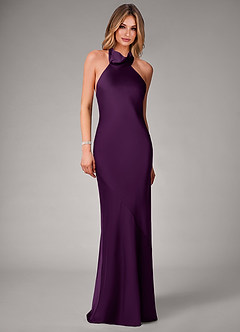 Azazie Velli Bridesmaid Dresses Grape Mermaid Stretch Satin Dress image4
