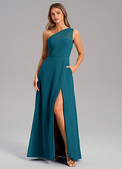 Azazie Phaedra Abiti da Damigella Abito A-Line in Chiffon Monospalla Blu Inchiostro image1