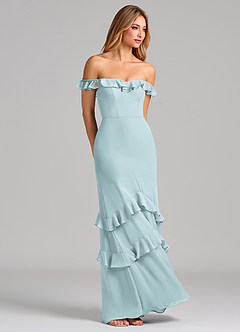 Azazie Marilynn 신부 들러리 드레스 인어 오프 더 숄더 쉬폰 바닥 길이 드레스 image4