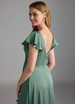 Azazie Omari Bridesmaid Dresses Eucalyptus A-Line Stretch Satin Dress image3