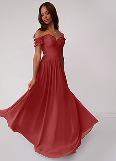 Barbie ♥ Azazie Jurken voor bruidsmeisjes Converteerbaar Jurk van Chiffon met A-Lijn Off the Shoulder Roest image2