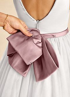 Azazie Seline Flower Girl Dresses Ivory Dusty Rose A-Line Bow Tulle Dress image3