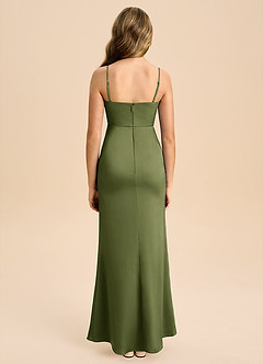 Azazie Buzzy Junior Olive Sheath Pleated Stretch Satin Dress image2