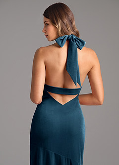 Azazie Drita Final Sale Black Mermaid Pleated Velvet Dress image7