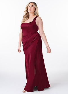 Azazie Mero Bridesmaid Dresses Burgundy Sheath Pleated Stretch Satin Dress image7