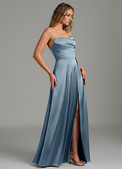 Azazie Niveah Bridesmaid Dresses Dusty Blue A-Line Strapless Stretch Satin Convertible Dress image7