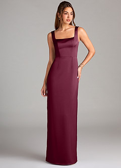 Azazie Flori Bridesmaid Dresses Mulberry Sheath Side Slit Stretch Satin Dress image1
