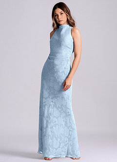 Azazie Evadne Jurken voor bruidsmeisjes Jurk van Bloemen Burn-out met Kolom Geplooid Hemelsblauw image4