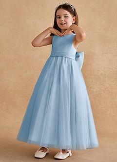 Azazie Cookie Flower Girl Dresses Powder Blue A-Line Bow Tulle Dress image4