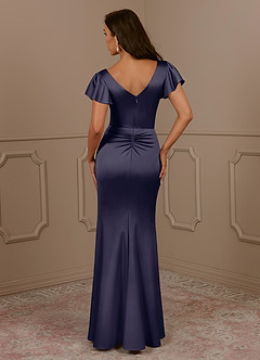 Azazie Roya Mother of the Bride Dresses Stormy Mermaid V-Neck Pleated Stretch Satin Dress image4
