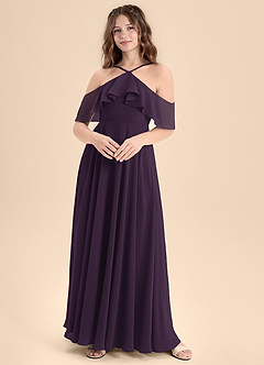 Azazie Tessabelle Junior Plum A-Line Off the Shoulder Chiffon Dress image1
