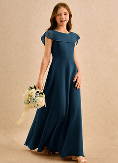 Azazie Kittie Girls Formal Jurken voor bloemenmeisjes A-lijn Jurk van Chiffon Donkere Marine image4
