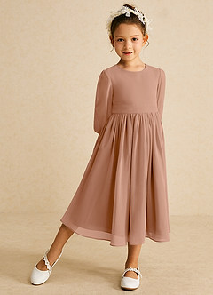 Azazie Lolo Flower Girl Dresses Champagne Rose A-Line with Sleeves Chiffon Dress image2