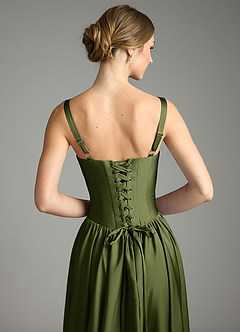 Azazie Evadina Vestidos de damas de honor Vestido de Oliva de Satén Elástico de Corte en A con Corsé image6