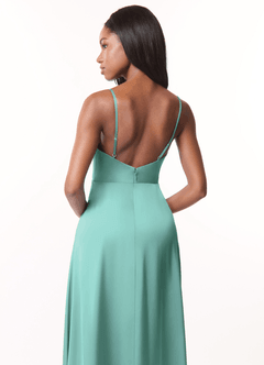 Azazie Brielle Bridesmaid Dresses Aqua A-Line Cowl Spaghetti Straps Stretch Satin Dress image5