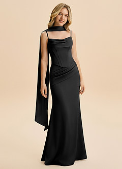 Azazie Sorrel Junior Black Mermaid Ruched Stretch Satin Dress image6