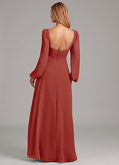 Azazie Simone Bridesmaid Dresses Terracotta A-Line Long Sleeve Chiffon Dress image2