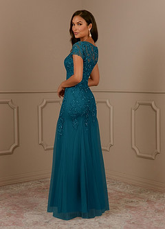 Azazie Laurie Mother of the Bride Dresses Ink Blue Mermaid Scoop Sequins Tulle Dress image5