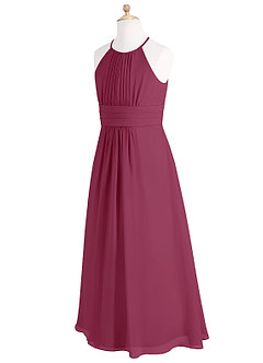 Azazie Bonnie Junior Mulberry A-Line Pleated Chiffon Dress image7