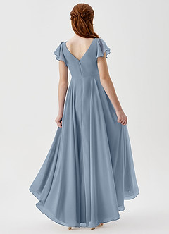 Azazie Caria Junior Dusty Blue A-Line Pleated Chiffon Dress image2