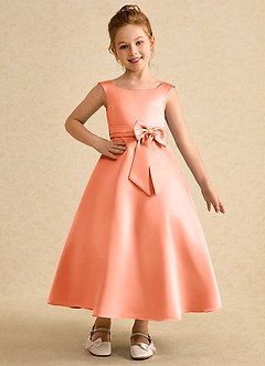 Azazie Eve Abiti da Ragazza di Fiori Abito A-Line in Raso Opaco Plissettato Tramonto image1