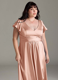 Azazie Omari Vestidos de damas de honor Vestido de Oro Rosa de Satén Elástico de Corte en A image13