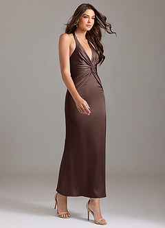 Azazie Valerie Bridesmaid Dresses Ganache Mermaid Pleated Stretch Satin Dress image4