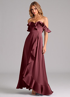 Azazie Lyra Brautjungfernkleider Wandelbar A-Linie Schulterfrei Stretch-Satin Kleid Merlot image4