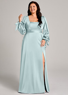 Azazie Leonia Robes de demoiselle d'honneur Robe Trapèze en Satin extensible Manche longue Brume image10