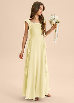 Azazie Carmin Junior Lemon Sorbet A-Line Ruched Chiffon Dress image6