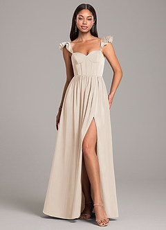 Azazie Denisse Brautjungfernkleider A-Linie Gestreift Stretch-Satin Kleid Alabaster Weiß image1