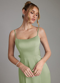 Azazie Zherra Brautjungfernkleider Meerjungfrau-Linie Schleifen Stretch-Satin Kleid Staubiger Salbeigrün image3
