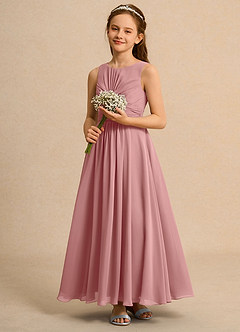 Azazie Ducky Girls Formal Robe Demoiselle D'honneur Fillette Robe Trapèze en Mousseline de soie Plissé Rose Poussiéreuse image6