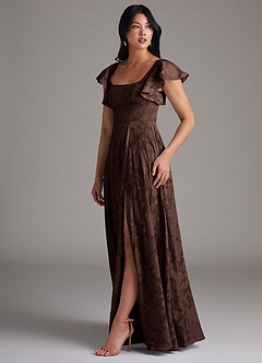 Azazie Bondi Brudepigekjoler En streg Sideslids Blomsterudbrændthed Gulv-længde Kjole image2