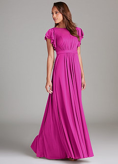 Azazie Daphne Modest Bridesmaid Dresses A-Line Ruched Mesh Floor-Length Dress image3