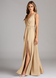 Azazie Tanicia Brautjungfernkleider A-Linie Plissee Stretch-Satin Kleid Champagner image5