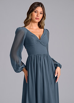 Azazie Teri Robes de demoiselle d'honneur Robe Trapèze en Mousseline de soie Manche longue Neptune image5